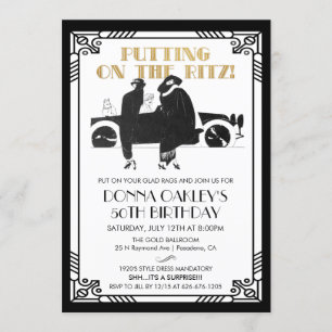 Convites QUALQUER IDADE - Arte de Aniversário Deco Gatsby c