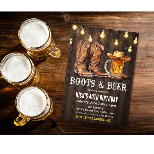 Convites QUALQUER IDADE - Boots and Beer Birthday Invation  (Criador carregado)