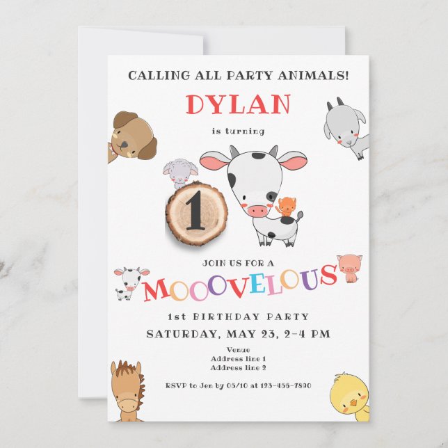 Convites Qualquer Idade Chamando Todos Os Animais Fazendas  (Frente)