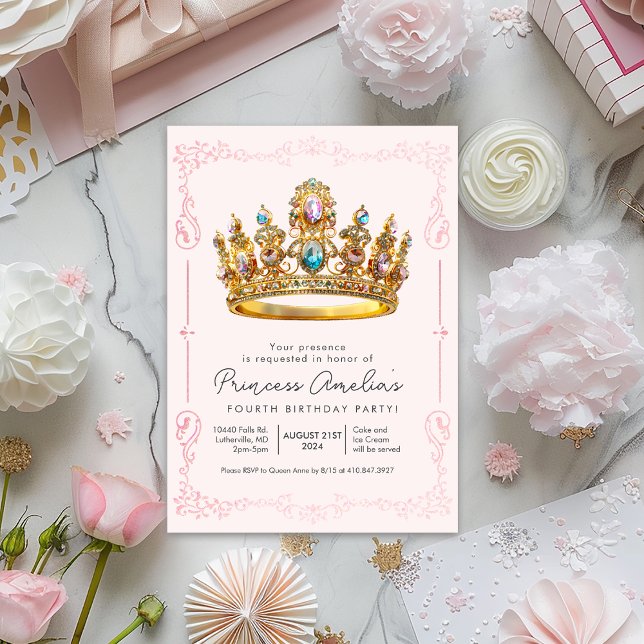 Convites QUALQUER IDADE - Coroa de Princesa Aniversário de  (Criador carregado)