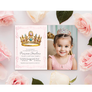 Convites QUALQUER IDADE - Coroa de Princesa Aniversário de