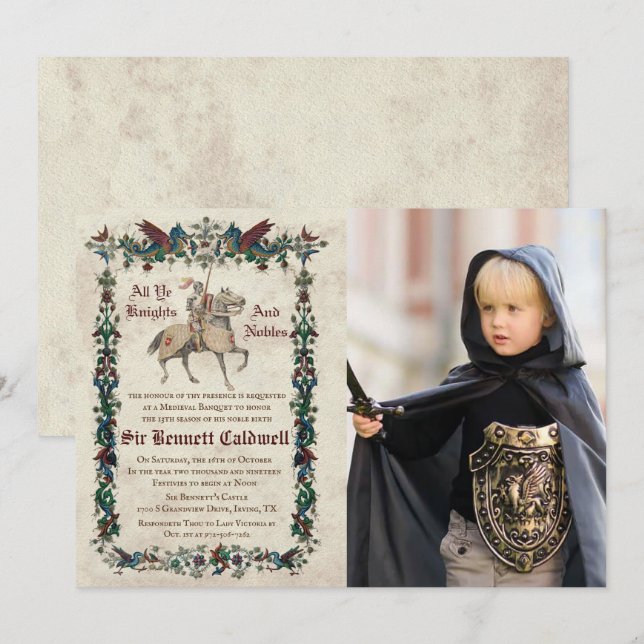 Convites QUALQUER IDADE - Foto de Aniversário Medieval Rena (Frente/Verso)