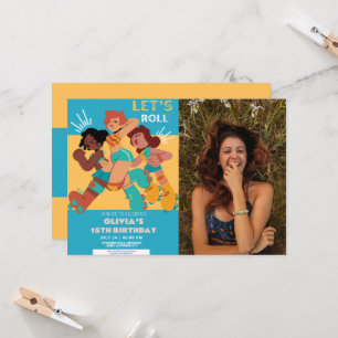 Convites Qualquer idade retro rolo de skate, foto-aniversár