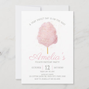 Convites Qualquer Idade, Rosa, Glitter-Algodão-Doces Aniver