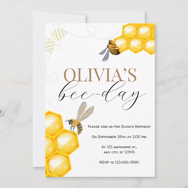 Convites Qualquer idade, tema de abelha menina aniversário (Frente)