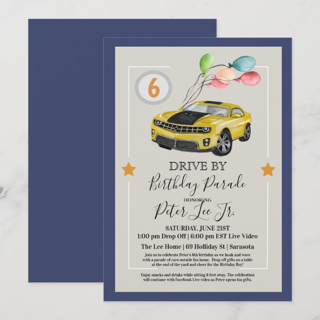 Convites QUALQUER IDADE - Unidade por Festa de aniversário  (Frente/Verso)