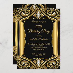 Convites Qualquer imagem de Diamante Dourado preto de Festa