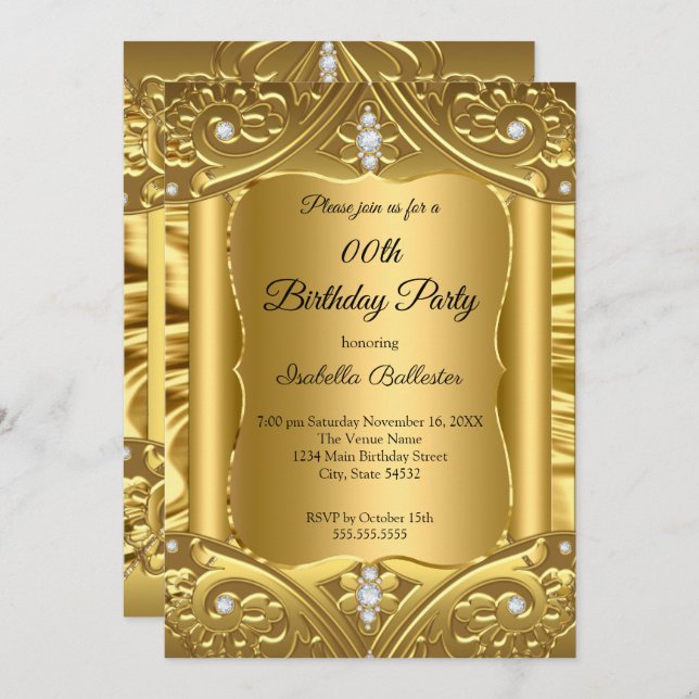 Convites Qualquer imagem de Diamantes Dourados com Festa de (Frente/Verso)