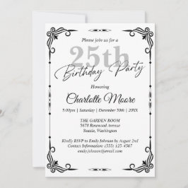 Convites Qualquer moderno de aniversário preto e branco