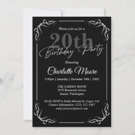 Convites Qualquer moderno de aniversário preto e branco