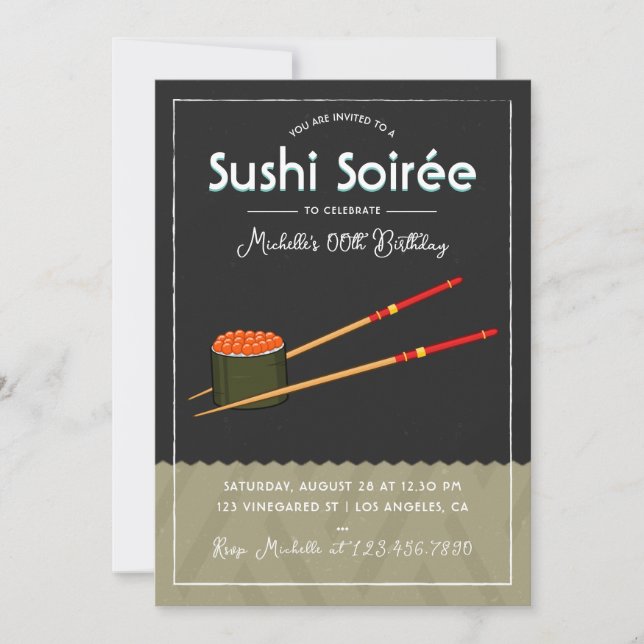 Convites Qualquer Ocasião Moderna Jantar de Soirée de Sushi (Frente)