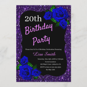 Convites Qualquer Rosa Azul Profundo Roxo de Aniversário