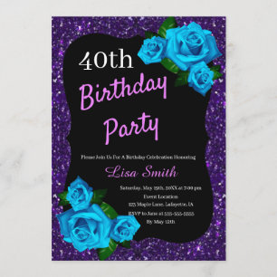 Convites Qualquer Rosa Azul Roxo de Aniversário