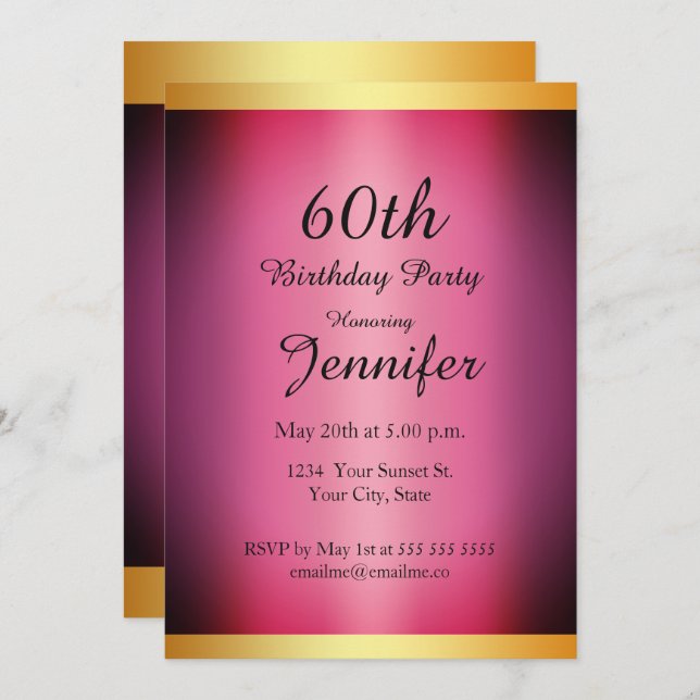 Convites Qualquer rosa Festa de aniversário Dourado (Frente/Verso)