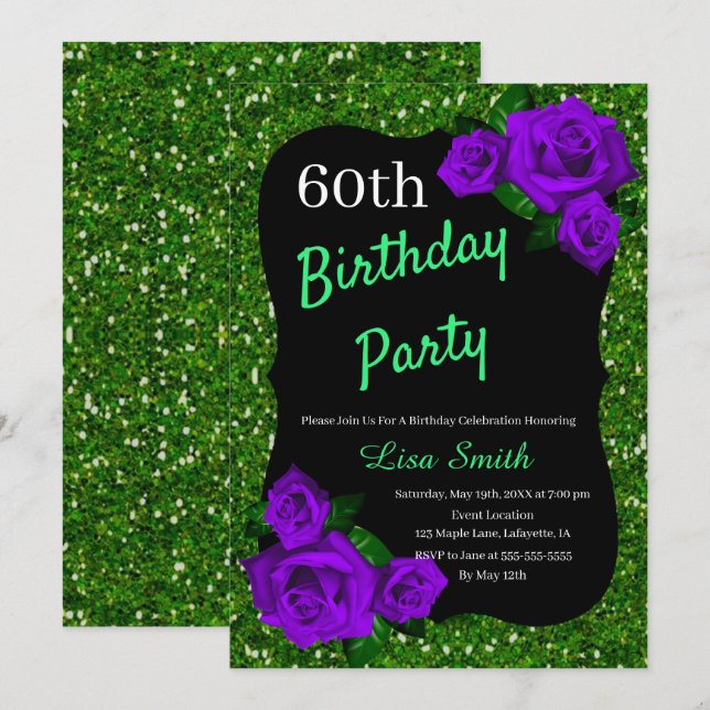 Convites Qualquer Rosa verde brilhante de Aniversário (Frente/Verso)
