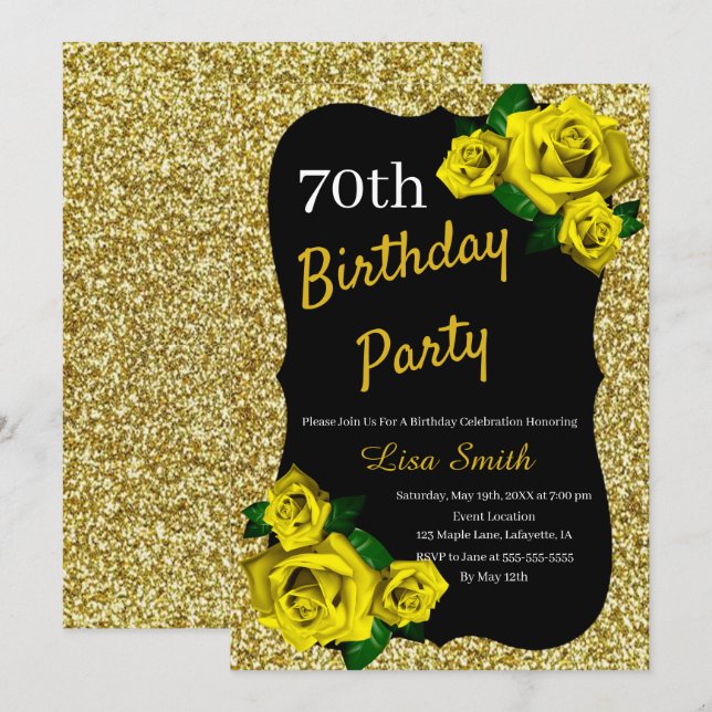 Convites Qualquer Rosas Amarelas Douradas do Aniversário de (Frente/Verso)