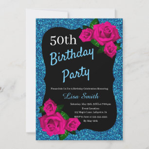 Convites Qualquer Rosas Rosa Rosa-Rosa Azul de Aniversário 