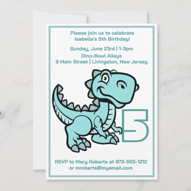 Convites Qualquer Teal T Rex Dinossauro de Idade Aniversári (Frente)