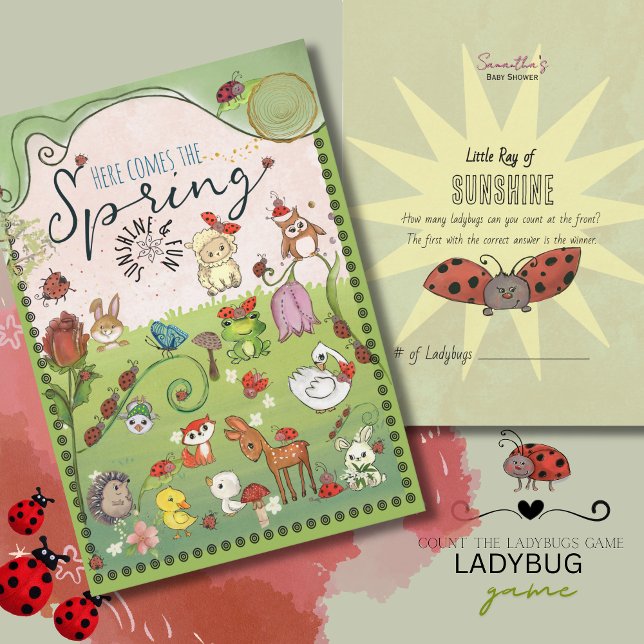 Convites Quantas Joaninhas? Jogo de Chá de Bebê de Animais  (How Many Ladybugs Garden Animals Baby Shower Game )