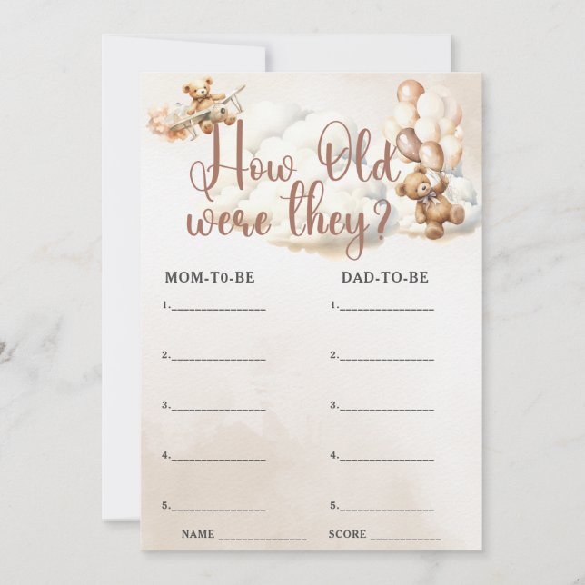 Convites QUANTOS ANOS ELES TINHAM O Chá de fraldas Game Cut (Frente)