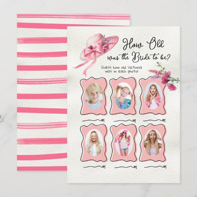 Convites Quantos anos tinha o jogo de noiva Derby Pink Hat  (Frente/Verso)