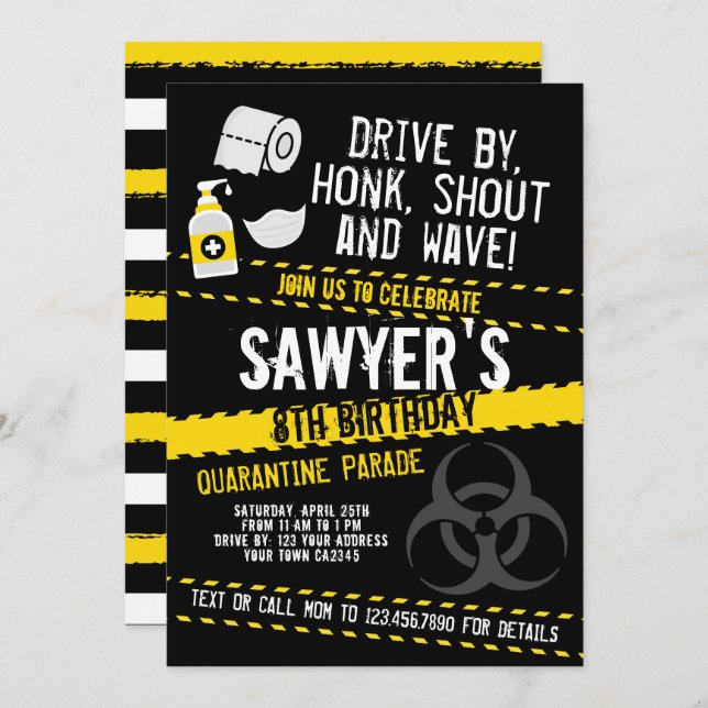 Convites Quarantine Birthday Parade (Frente/Verso)