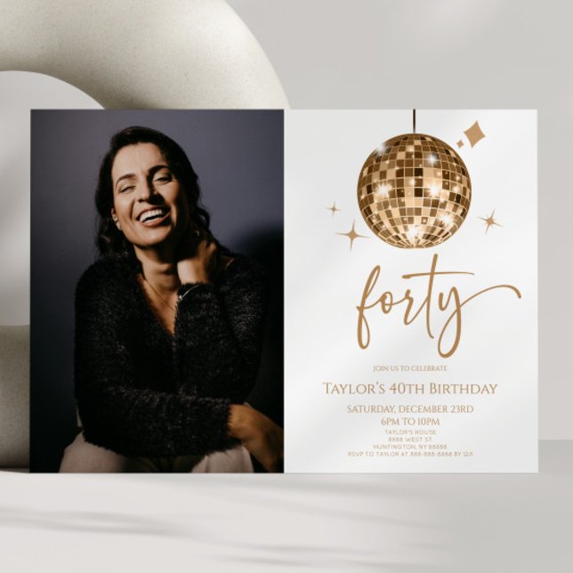Convites Quarenta Bola de Discoteca Dourada Foto Aniversári (Criador carregado)