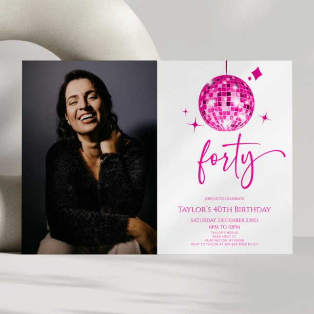Convites Quarenta Bola de Discoteca Rosa Foto Aniversário d (Criador carregado)