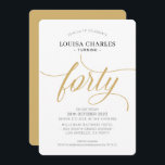 Convites Quarenta e elegante guião de aniversário dourado m<br><div class="desc">por kat massard / WWW.SIMPLYSWEETPAPERIE.COM Adorem o design,  mas gostariam de ver algumas mudanças - outro esquema de cores,  produto,  adicionar uma fotografia ou adaptar para uma ocasião diferente - sem preocupações,  simplesmente contactem-me,  kat@simplysweetPAPERIE.com Tenho o prazer de ajudar!</div>