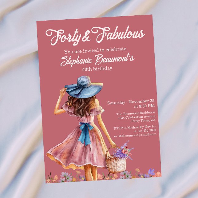 Convites Quarenta e Fabulosa Mulher Elegante Aniversário de (Criador carregado)