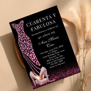 Convites Quarenta e Fabulosas Pink Glam 40º Aniversário Esp