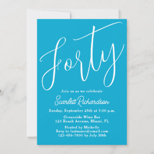 Convites Quarenta e moderna Script Aqua Blue aniversário de