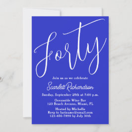 Convites Quarenta e moderna Script Royal Blue aniversário d