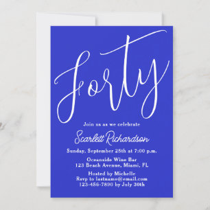 Convites Quarenta e moderna Script Royal Blue aniversário d
