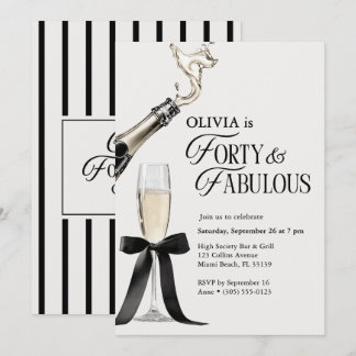 Convites Quarenta & Fabuloso Chic Champanhe Arco 40º Aniver