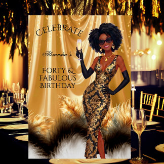 Convites Quarenta Fabulosos Aniversário Elegante Dourado Pr