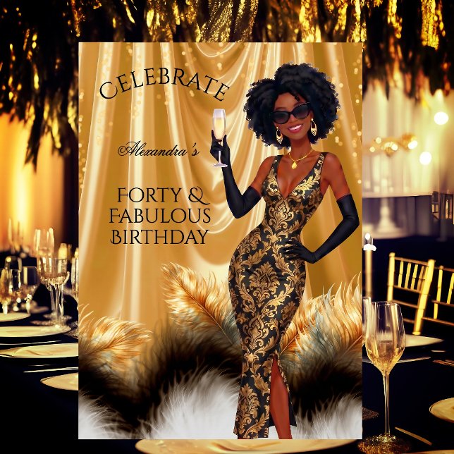 Convites Quarenta Fabulosos Aniversário Elegante Dourado Pr (Criador carregado)