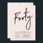 Convites Quarenta | Festa de Aniversário de 40 anos Rosa Mo<br><div class="desc">Celebre seu dia especial com este convite de aniversário de 40 anos simples e elegante. Este design apresenta um "Quarenta" em letra cursiva chic com um layout limpo na combinação de cores preto e rosa bege. Mais designs disponíveis na minha loja BaraBomDesign.</div>