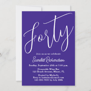Convites Quarenta Modern Script Purple aniversário de 40 an