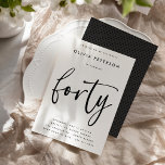 Convites Quarenta | Tipografia moderna de aniversário de 40<br><div class="desc">Estes convites de festas simples, elegantes mas sofisticados apresentam a palavra "quarenta" em um roteiro de caligrafia no estilo escrevendo da mão e uma serifpografia moderna e bem espaçada. Você pode mudar o esquema de cores facilmente para sua própria paleta de duas cores personalizada usando o botão "Editar usando a...</div>