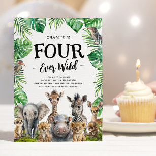 Convites Quarta festa de aniversário do Safari selvagem