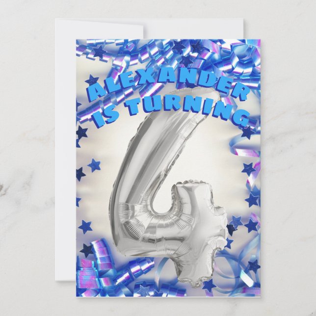 Convites Quarta Festa de Prata de Aniversário e Azul com 4  (Frente)