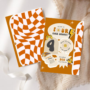 Convites Quarto aniversário do Groovy 4th Retro Verificado