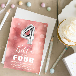 Convites Quarto Aniversário do Silver Balão Festa rosa