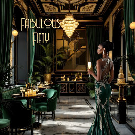 Convites Quarto Fabuloso Art déco Mulher Étnica Verde Doura