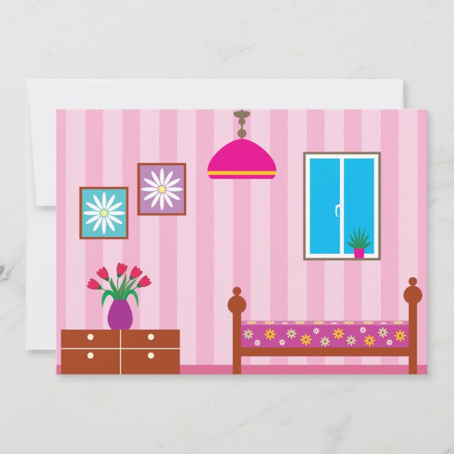 Convites Quarto Infantil Floral Rosa (Frente)