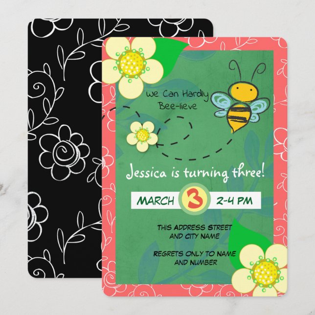 Convites Quase Não Podemos Abelhar Abelhas No Aniversário (Frente/Verso)