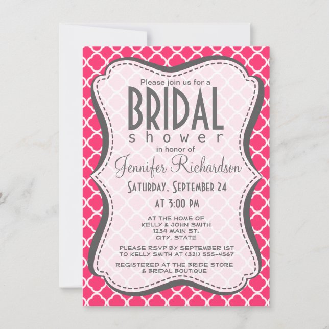 Convites Quatrefoil de Marrocos rosa quente (Frente)