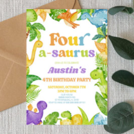 Convites Quatro A-Saurus Dinossaur 4ª Festa de aniversário