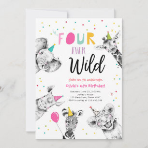 Convites Quatro Animais De Festas Selvagens Safari Girl Ani